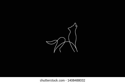 One line fox with black background