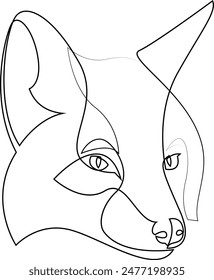 One line fox design silhouette. Fox head drawn by continuous line. Hand drawn minimalism style vector illustration.