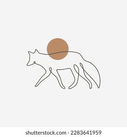 One line fox logo vector zoo trendy poster illustration clip art minimalism line contour Scandinavian style continuous design print