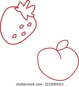 One line fruits. Peach and strawberry for decoration. Continuous hand drawn vector isolated element

