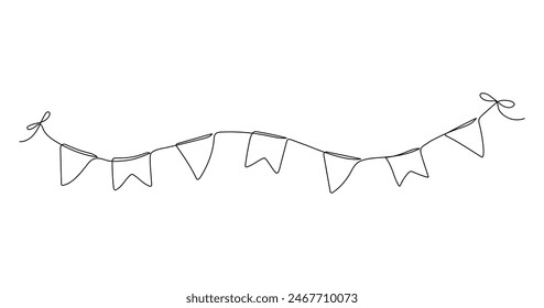 One line garland. Celebration party hand drawn sketch. Vector continuous outline isolated illustration