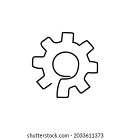 One Line Gear, linear cog wheel icon with editable stroke. Stock Vector illustration isolated on white background.