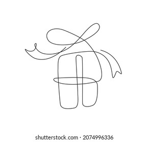 One Line Gift. Present Simple Outline. Vector Illustration