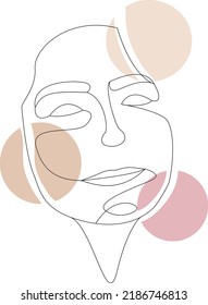 One line girl face, continuous line girl face with color