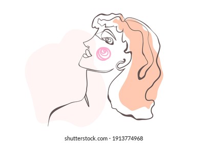 Eine Linie Mädchen Gesichtszeichnung. Vektorgrafik-Doodle. Handgezeichnetes Linearporträt. Freehand Komposition im zeitgenössischen abstrakten Stil. Eine durchgehende Silhouette.