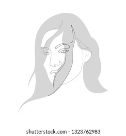 One line girl or woman portrait design. Hand drawn minimalism style vector illustration
