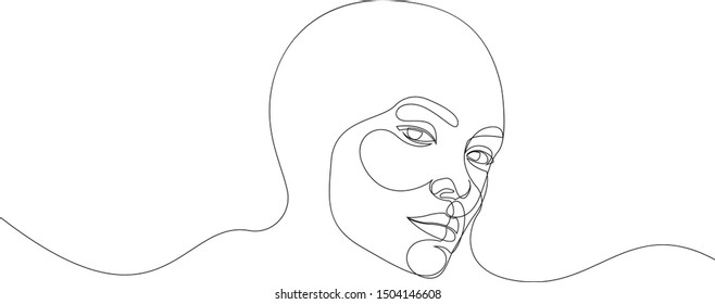 One line girl or woman portrait design. Hand drawn minimalism style vector illustration