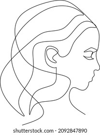 One line girl or woman portrait design. Hand drawn minimalism style vector illustration