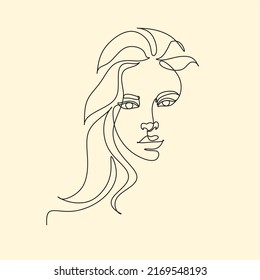 One line girl or woman portrait and face design. Hand drawn minimalism style vector illustration