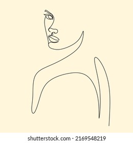 One line girl or woman portrait and face design. Hand drawn minimalism style vector illustration