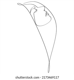 One line girl or woman portrait design. Hand drawn minimalism style vector illustration