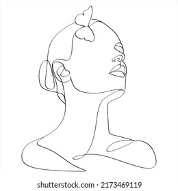 One line girl or woman portrait design. Hand drawn minimalism style vector illustration