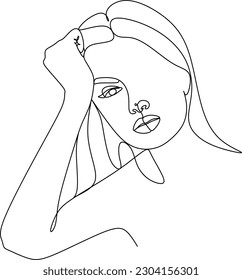 One line girl or woman portrait design. Hand drawn minimalism style vector illustration