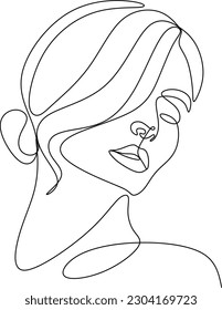 One line girl or woman portrait design. Hand drawn minimalism style vector illustration
