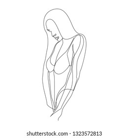 One line girl or woman silhouette design. Hand drawn minimalism style vector illustration
