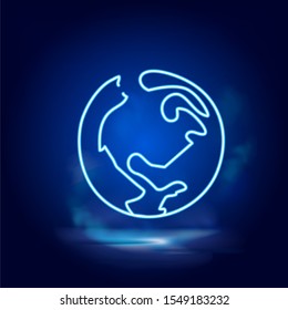 One line globe neon vector icon. One line art, illustration.