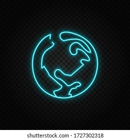 One line globe neon vector icon. One line art, illustration