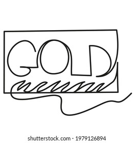 One line gold card on a white background. Vector illustration of VIP privileges and bonuses. VIP status attribute. Card with the inscription Gold.