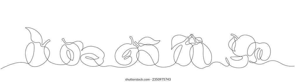 One line graphic clip art with plums in vector