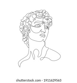 One line greece mythology sculpture  Abstract art ancient greek classic statue  Michelangelo's David head for tattoo  print