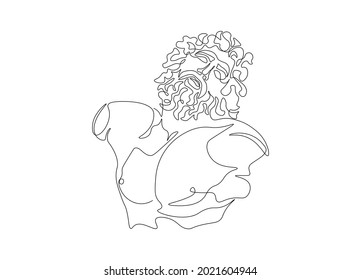 One line greece mythology sculpture. Ancient greek statue continuous line art, Laocoon head torso. Modern vector illustration
