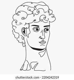 One line greece mythology sculpture. Abstract art of ancient greek classic statue, Michelangelo's David head for print