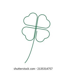 One line green leaf clover.Symbol of celebration Irish holiday . Vector