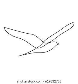 One Line Gull Or Seagull Flies Design Silhouette.Hand Drawn Minimalism Style Vector Illustration