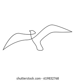 One line gull or seagull flies design silhouette.Hand drawn minimalism style vector illustration