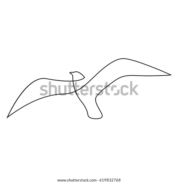 カモメまたはカモメのフライのデザインシルエット 手描きのミニマリズムスタイルのベクターイラスト のベクター画像素材 ロイヤリティフリー