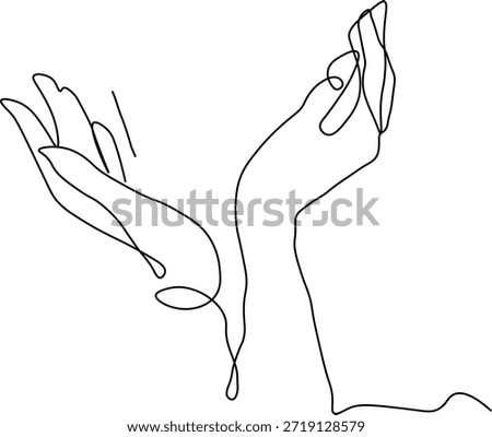 One line hand drawing. arms reaching up, an Islamic praying and a symbol of faith mosque