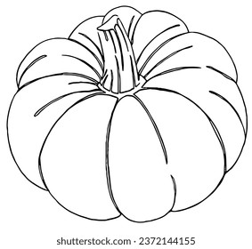 One line hand drawing pumpkin in a brush style, isolated on a transparent PNG background. Perfect for Halloween party backgrounds, poster templates, brochures, online ads.