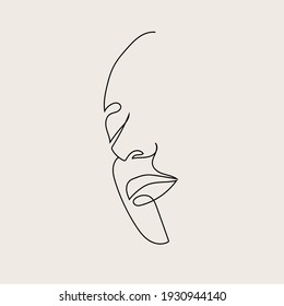 One line Hand drawn abstract face.  Minimal art. Trendy style. 