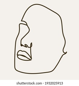 One line Hand drawn abstract face.  Minimal art. Trendy style. 