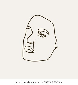 Una línea mano dibujó la cara abstracta.  Arte minimalista. Estilo de moda. 