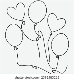 One line hand drawn balloon outline vector illustration art