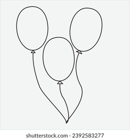 One line hand drawn balloon outline vector illustration art