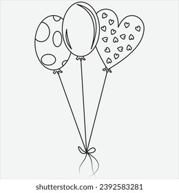 One line hand drawn balloon outline vector illustration art