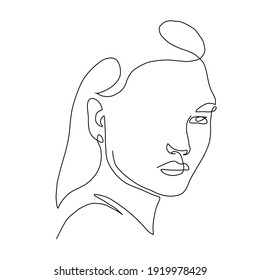 One line hand drawn beauty girl. Abstract portrait woman .