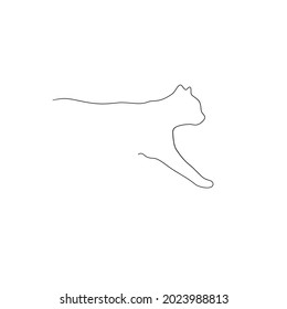 One line hand drawn cat. Cat’s silhouette vector illustration isolated on white background. Tattoo, logo, poster. Minimalist art. 