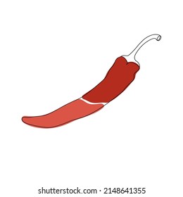 One line hand drawn chilli. Vector minimalist illustration isolated on white background. 