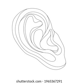 One line hand drawn ear. Vector illustration in black outline.