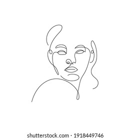 One line hand drawn face. Abstract portrait. Simple logo in minimal style for beauty salon, beautician, makeup artist, stylist. .