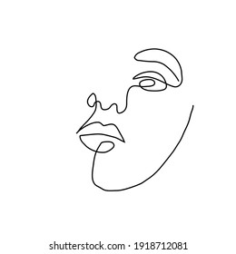 One line hand drawn face. Abstract portrait. Simple logo in minimal style for beauty salon, beautician, makeup artist, stylist. .