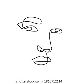One line hand drawn face. Abstract portrait. Simple logo in minimal style for beauty salon, beautician, makeup artist, stylist. .