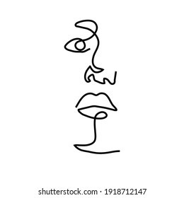 One line hand drawn face. Abstract portrait. Simple logo in minimal style for beauty salon, beautician, makeup artist, stylist. .