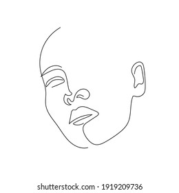 One line hand drawn face. Abstract portrait. Simple logo in minimal style for beauty salon, beautician, makeup artist, stylist. .