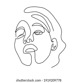 One line hand drawn face. Abstract portrait. Simple logo in minimal style for beauty salon, beautician, makeup artist, stylist. .