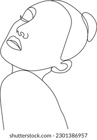 One line hand drawn face. Abstract portrait. Simple logo in minimal style for beauty salon, beautician, makeup artist, stylist. 