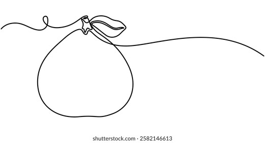 One line hand drawn fig. Vector illustration of fig in continuous line for posters, prints, logo, Single one line drawing whole healthy organic figs for orchard logo identity. Fresh exotic summer.